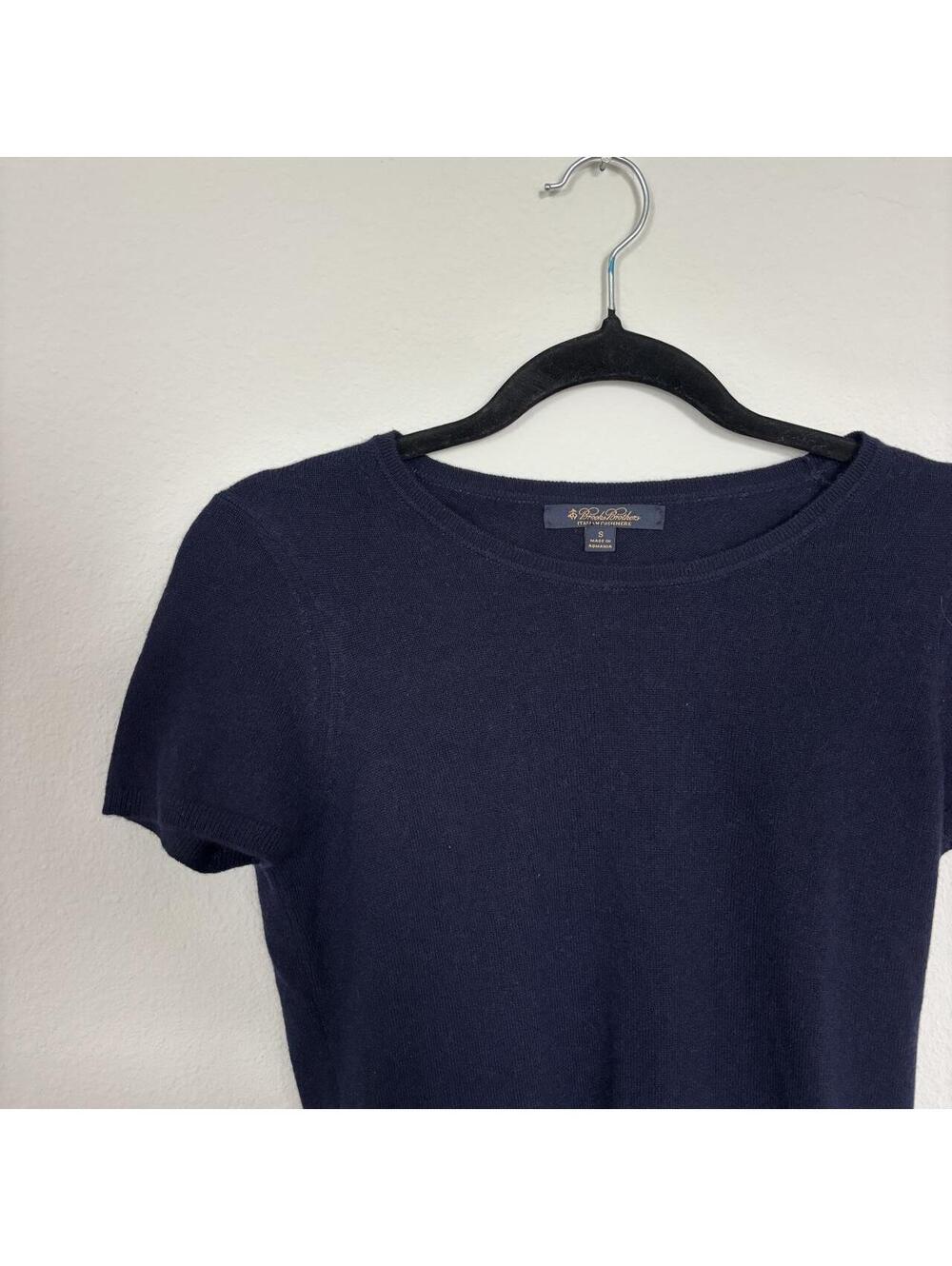 Brooks Brothers Italian Cashmere Short Sleeve Knit Top Navy Blue Small - Picture 2 of 6